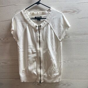 Eddie Bauer cap sleeve white zip cardigan sweater size L